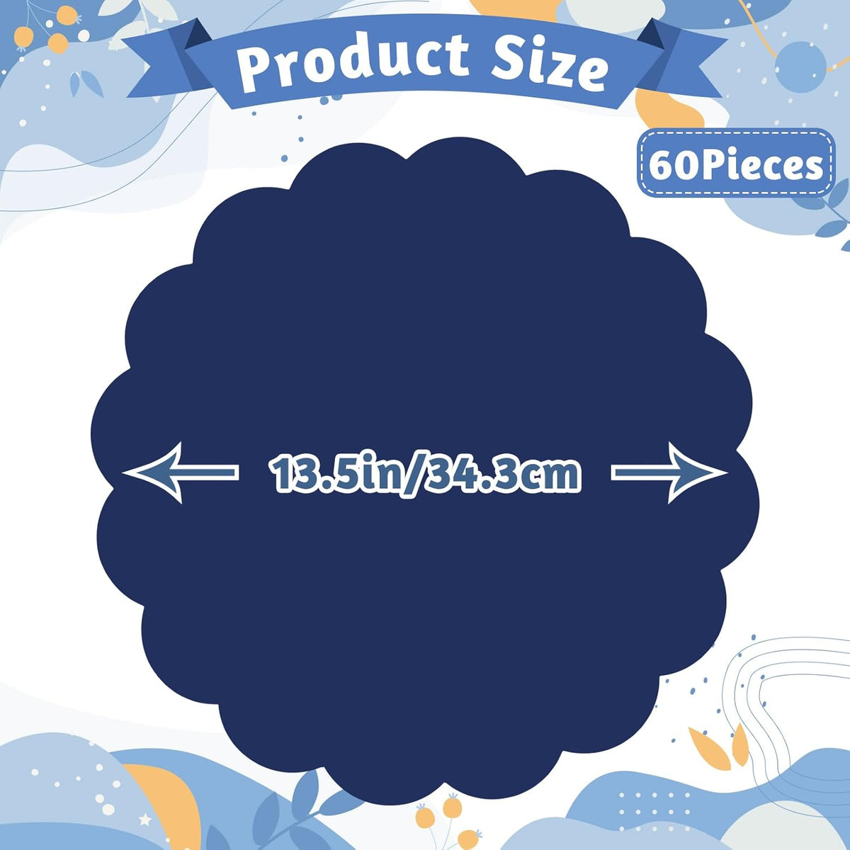 60 Pcs Navy Blue Paper Placemats, 13.5 Inch Disposable Scalloped Place Mat