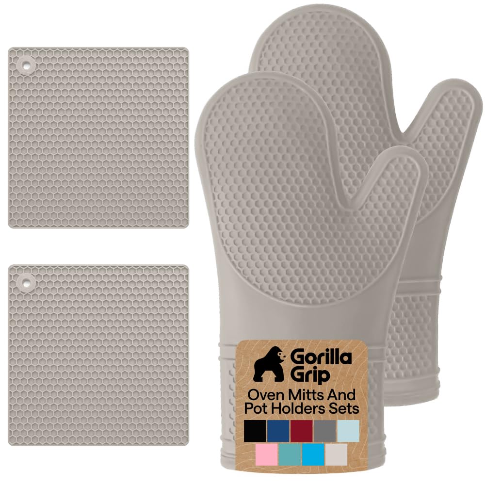 GORILLA GRIP Silicone Oven Mitts, 550F Heat Resistant, 12.5x8.3, Black