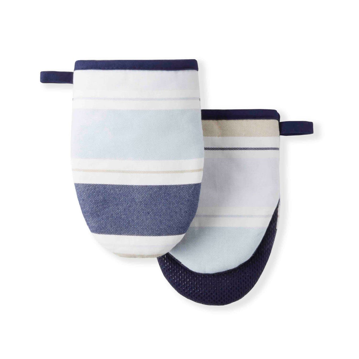 Martha Stewart Strie Medallion Mini Oven Mitt 2-Pack Set, Navy Blue, 5.5"X8"