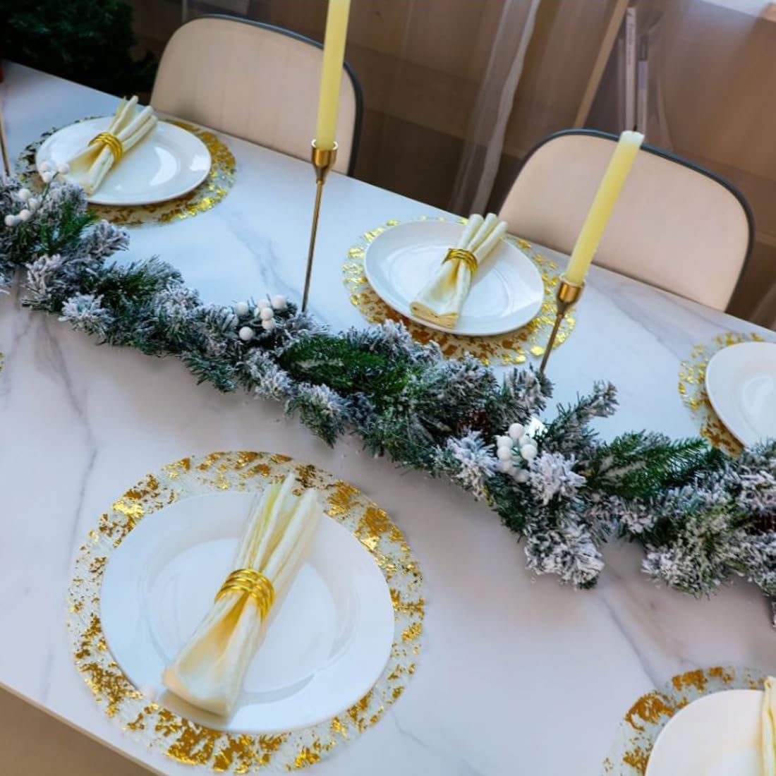 Snowkingdom Gold Placemats Set of 24 Round 13 Inch Foil Mesh Pressed Fall Disposable Table Mates 24 Pack Gold Doilies for Dining Table Wedding Birthday Party Holiday Home Decoration