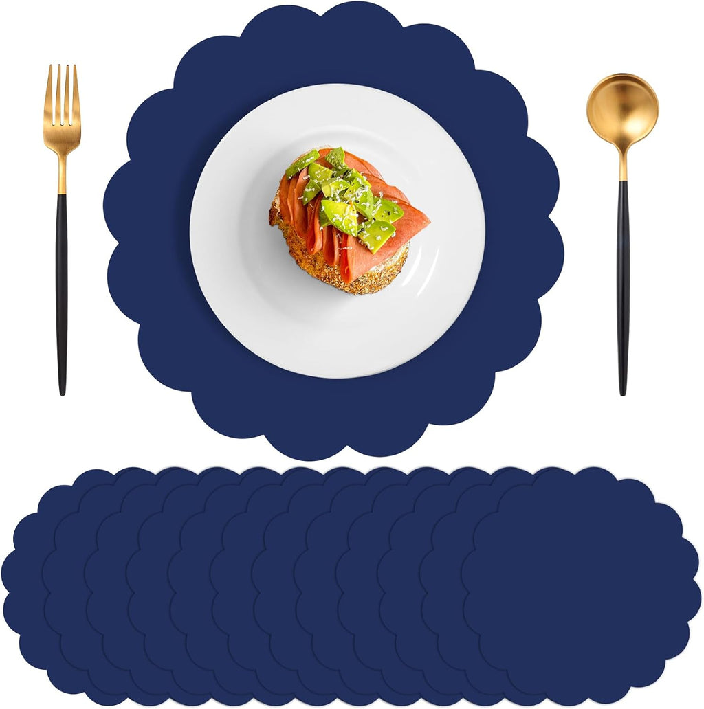 60 Pcs Navy Blue Paper Placemats, 13.5 Inch Disposable Scalloped Place Mat