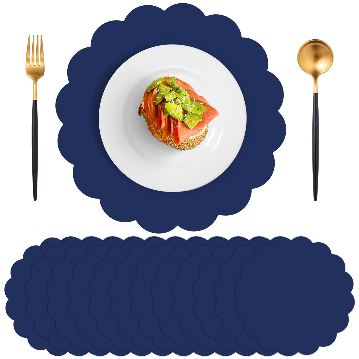 60 Pcs Navy Blue Paper Placemats, 13.5 Inch Disposable Scalloped Place Mat