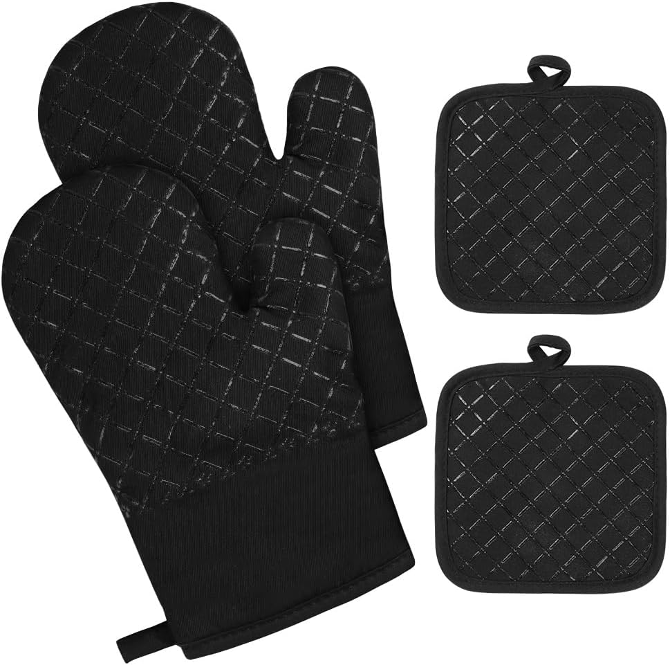 AUAUY Oven Mitts and Pot Holders 4PCS Set, 230°C/446°F Heat Resistant