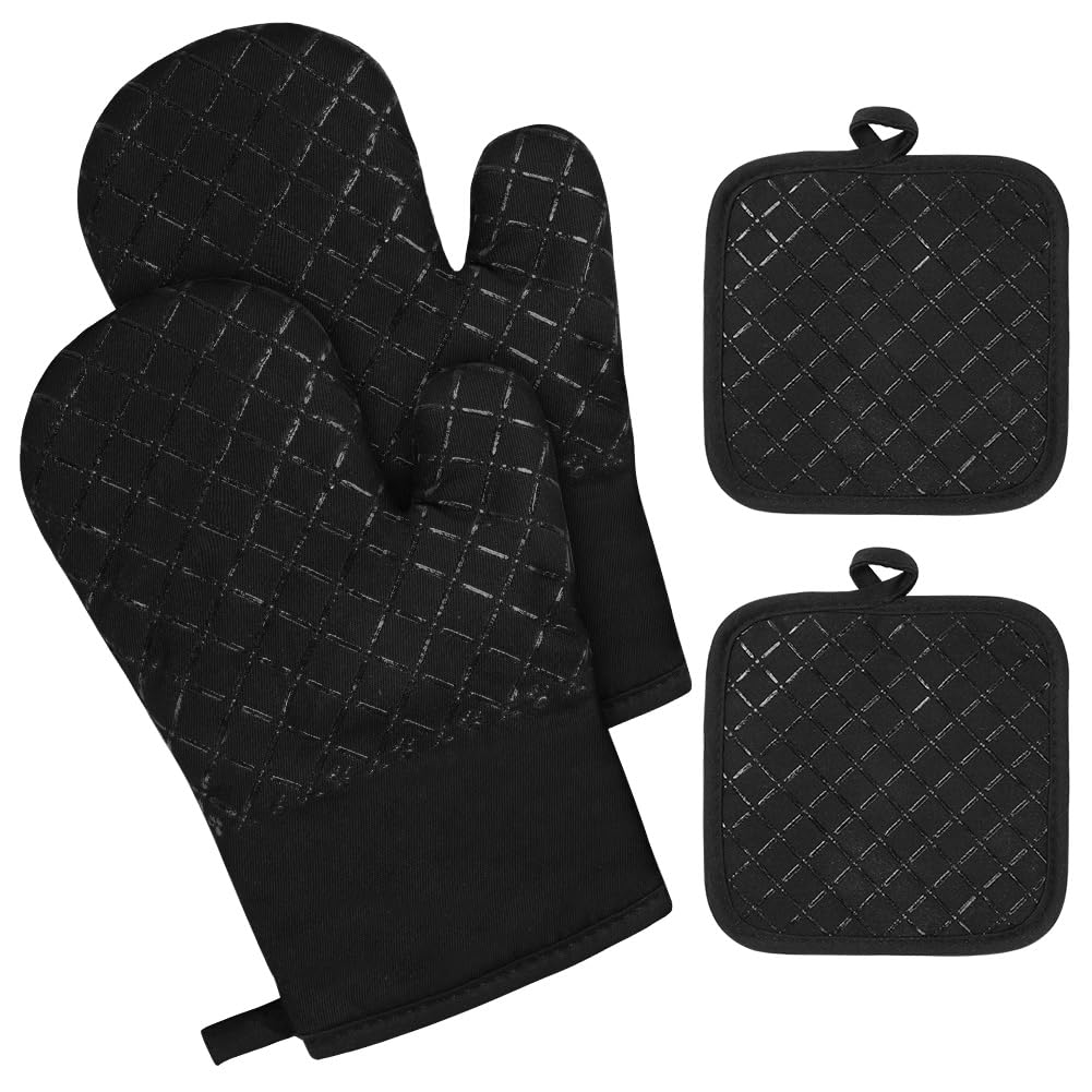 AUAUY Oven Mitts and Pot Holders 4PCS Set, 230°C/446°F Heat Resistant