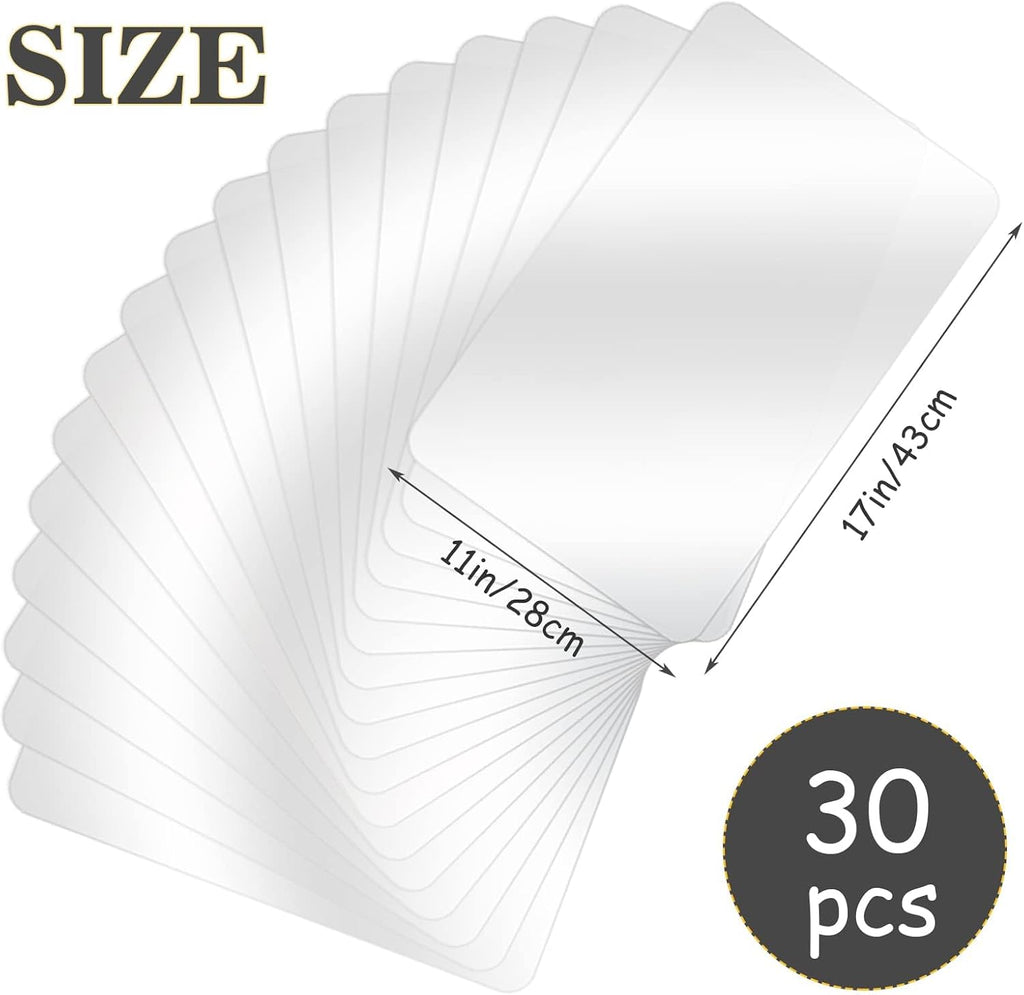 Tecmisse 30 PCS Plastic Placemat Heat Resistant Washable Table Mats, Clear Placemats for Table, Dining, Kitchen, Crafting and Shelf Liner, 17 x 11 Inch