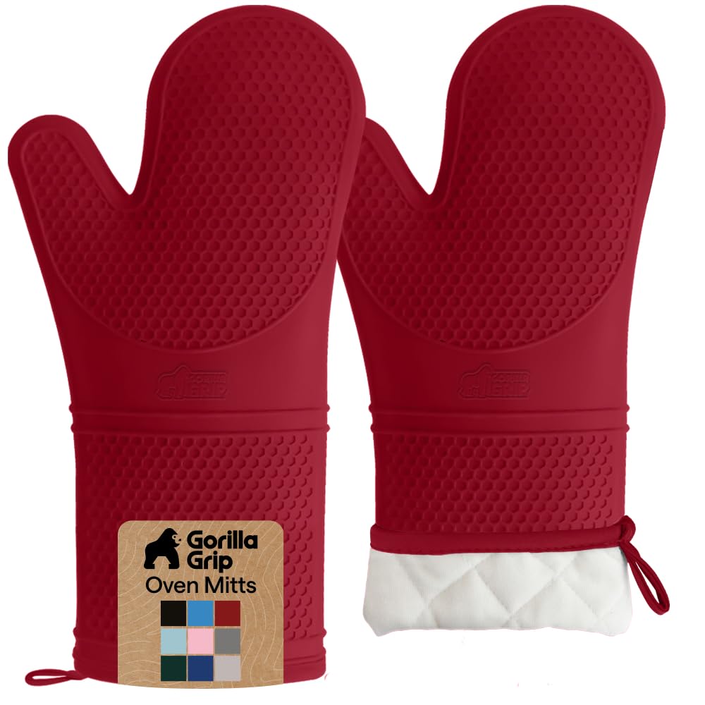 GORILLA GRIP Silicone Oven Mitts, 550F Heat Resistant, 12.5x8.3, Black