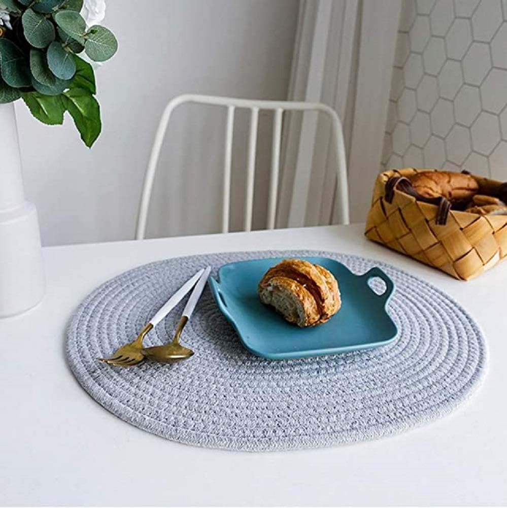 6 Pack Woven Placemats, 12x16 inches Gray Oval Plate Charger Cotton Heat Resistant Non-Slip Weave Place mats Farmhouse Straw Braided Rattan Tablemats Wicker Placemats for Dining Table