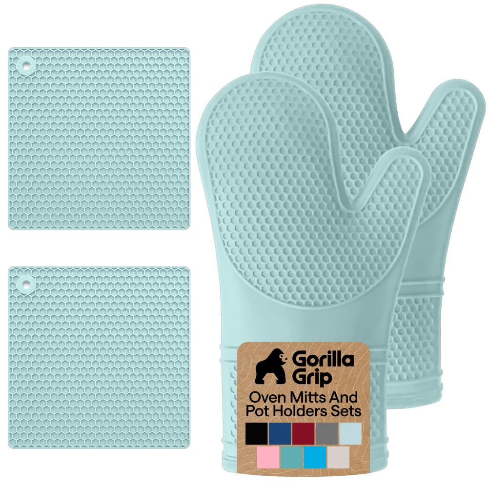 GORILLA GRIP Silicone Oven Mitts, 550F Heat Resistant, 12.5x8.3, Black