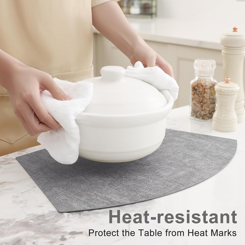 Homaxy Wedge Faux Leather Placemats for Round Table, Set of 6, Light Grey