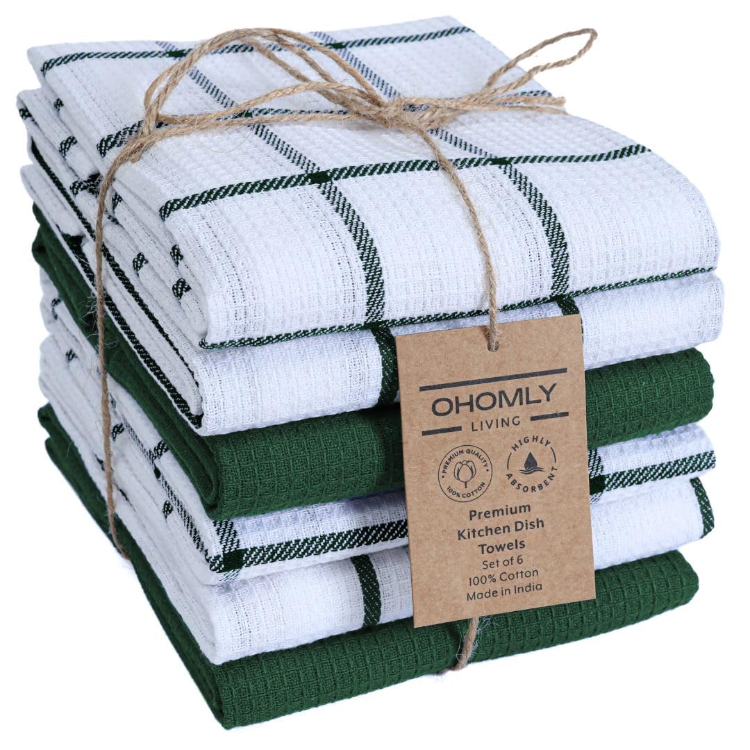 Assorted Waffle Kitchen Towels Set of 6-100% Cotton Dish Cloths Towels with Hanging Loop - Soft, Absorbent & Washable for Kitchen Use - Quick Drying Dish Towels 16x26 Inch Grey