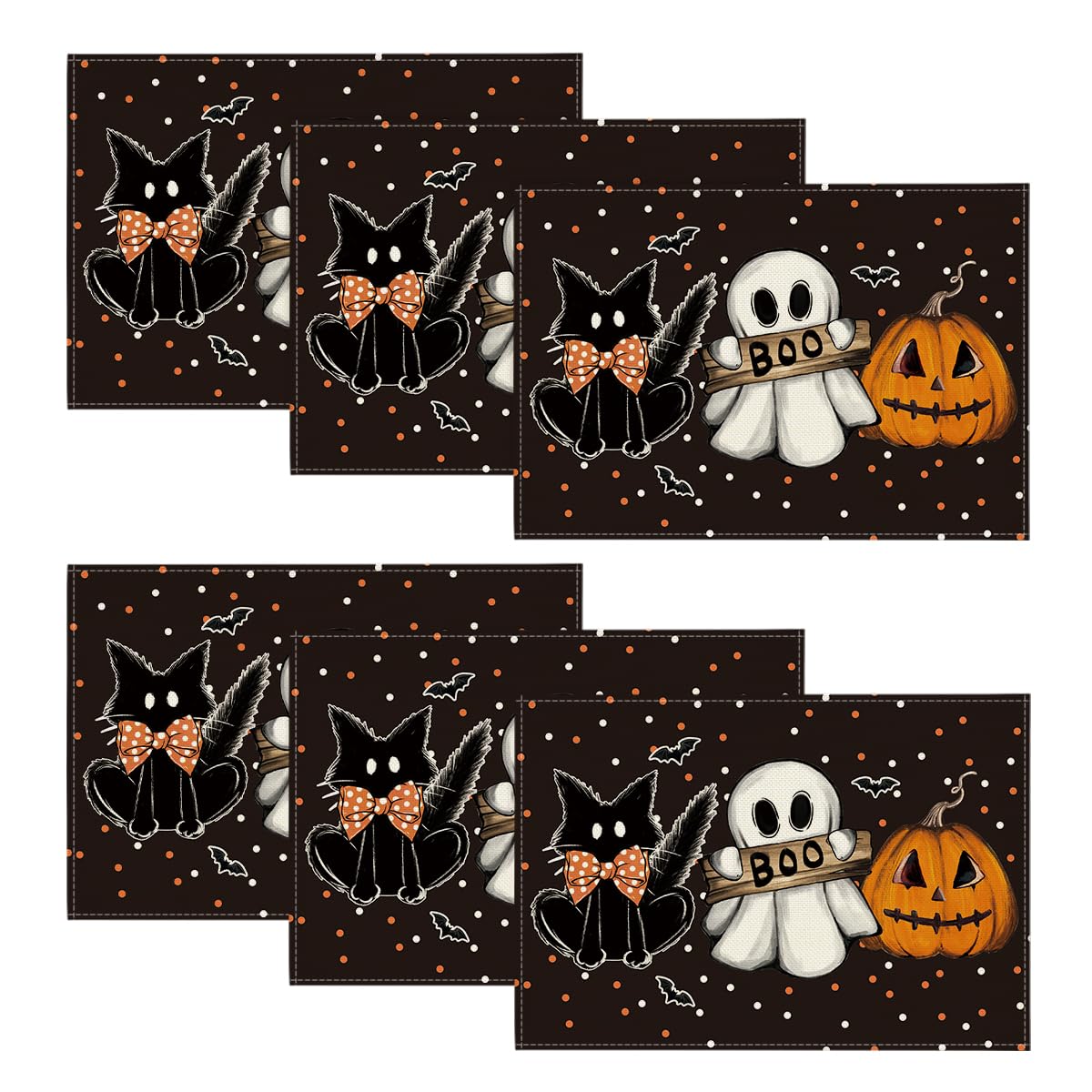 Artoid Mode Ghost Cat Halloween Round Placemats Set of 4-14 Inch