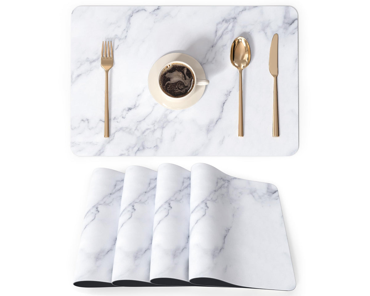 QIYI PU Leather Placemats Set of 6, 12"x18" Waterproof Table Mats, Dahlia