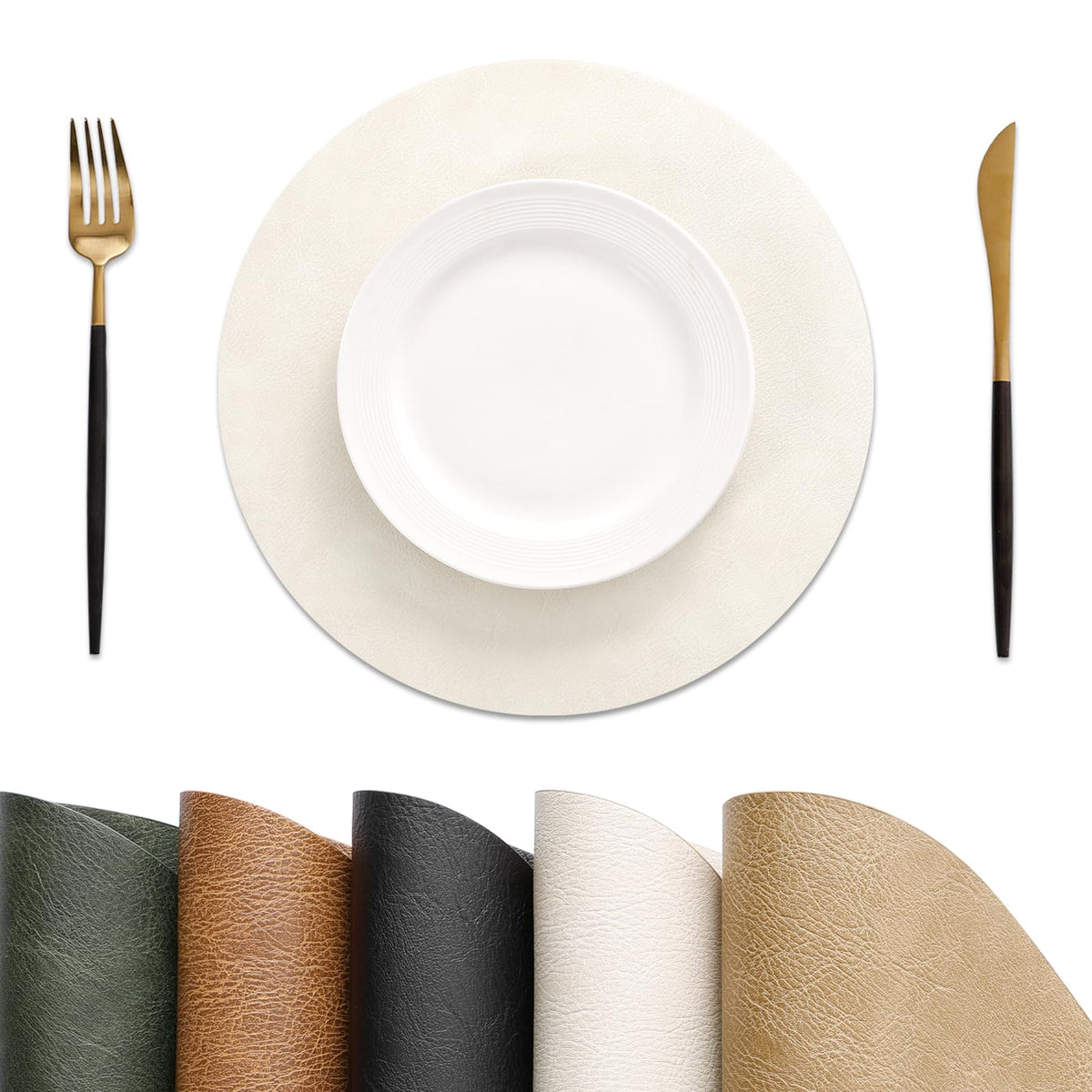 MOSAYT Vinyl Faux Leather Placemats, Set of 8, Reddish Brown