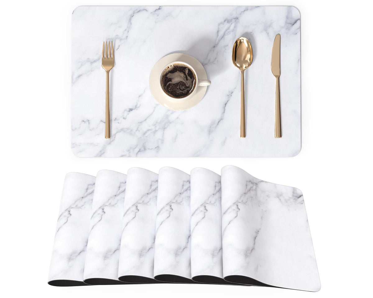 QIYI PU Leather Placemats Set of 6, 12"x18" Waterproof Table Mats, Dahlia