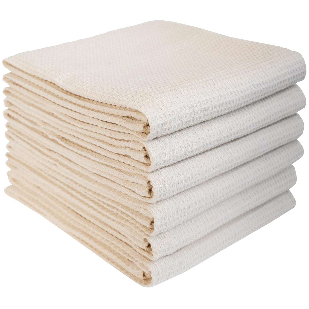 QUILTINA Dish Towels Set, 100% Cotton Waffle Weave Kitchen Towels 6 Pack, 17 x 25 Inches, Super Absorbent for Drying and Cleaning, Beige, Brown, Dark Grey