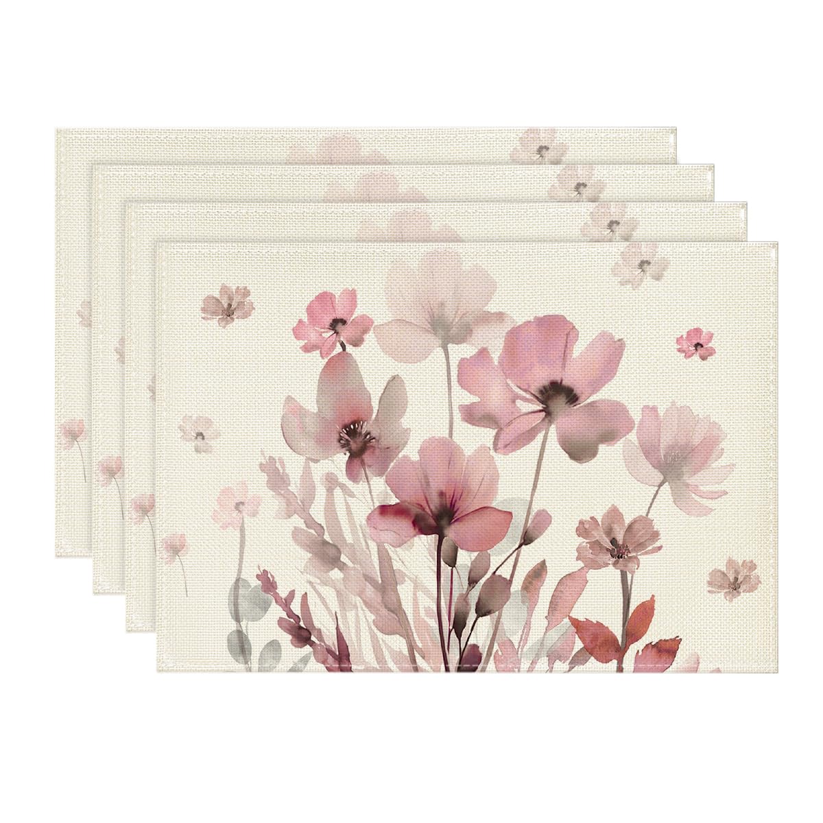 Artoid Mode Brown Poppy Floral Round Table Wedge Placemats Set of 4, Seasonal Kitchen Dining Table Decoration for Indoor Party Home