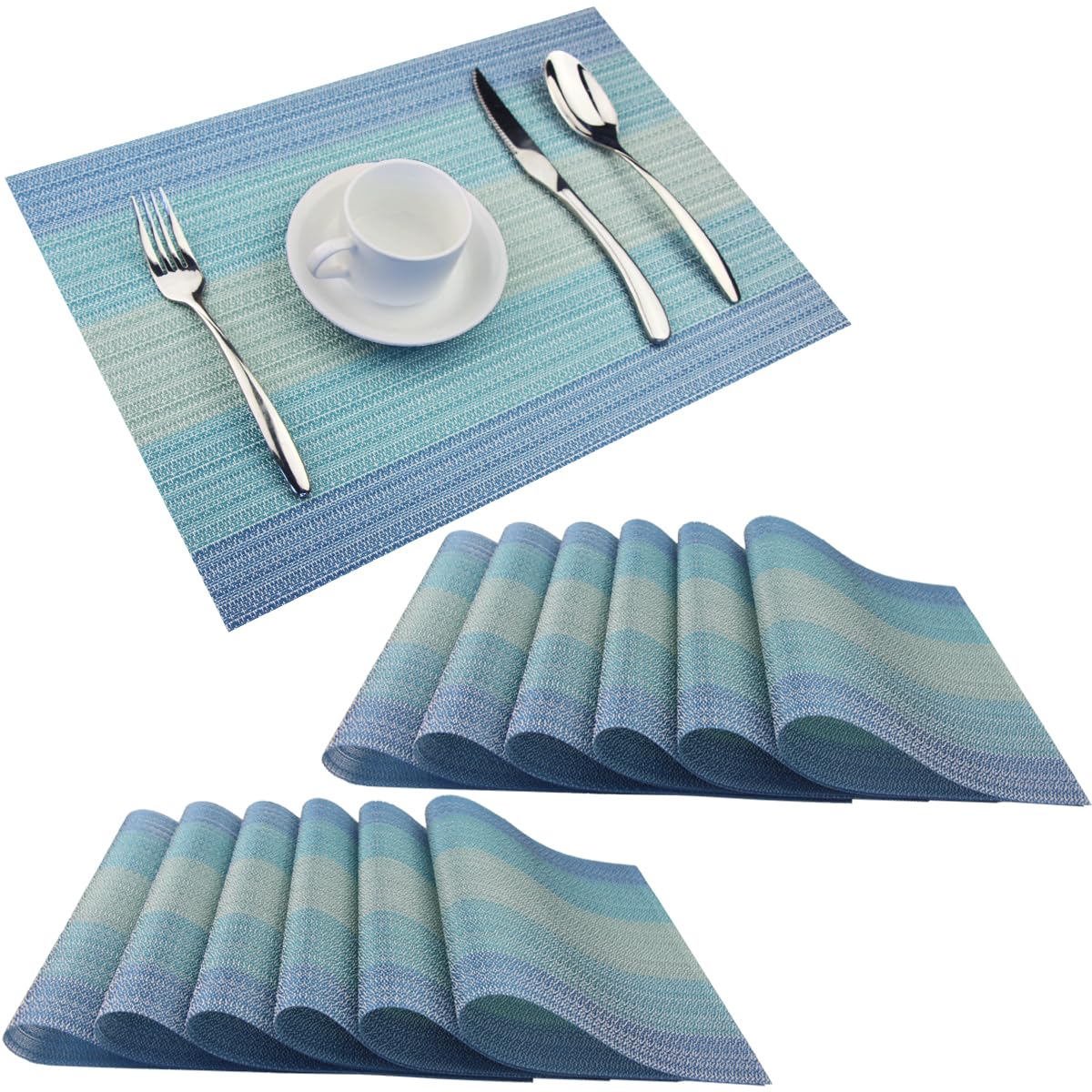 PIGCHCY Placemats,Washable Vinyl Woven Table Mats,Elegant Durable Placemats for Dining Table Set of 4 (18 x 12 inches, Navy Blue)