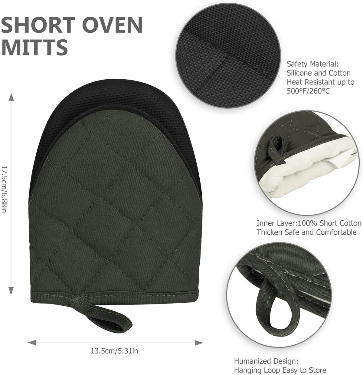 Goldmeet Mini Oven Mitts 2-Pack, 7"x5.5", 500°F Silicone Grip, Gray