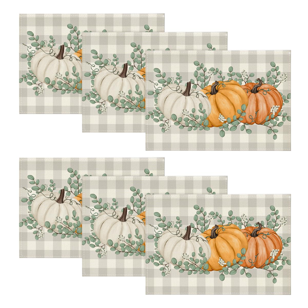 Artoid Mode Pumpkins Eucalyptus Leaves Fall Placemats Set of 4, 12x18 Inch Autumn Thanksgiving Harvest Vintage Table Mat for Party Dining Decoration