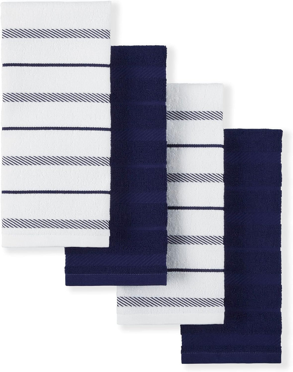 KitchenAid Albany Kitchen Towel 4-Pack Set, Blue Velvet/White, 16"x26"