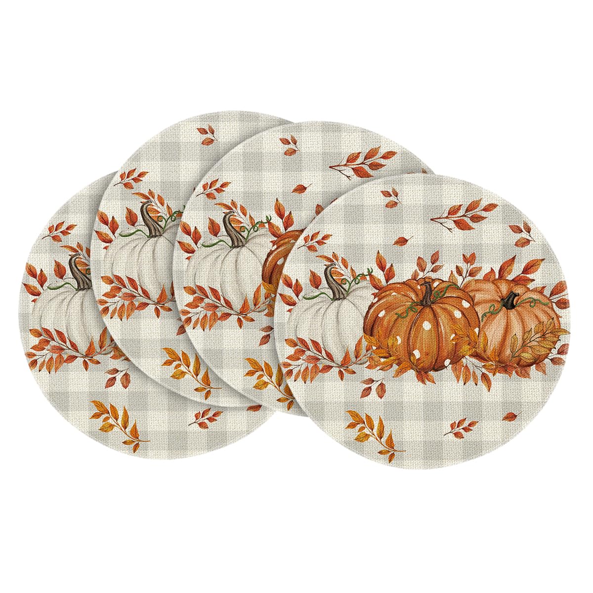 Artoid Mode Pumpkins Eucalyptus Leaves Fall Placemats Set of 4, 12x18 Inch Autumn Thanksgiving Harvest Vintage Table Mat for Party Dining Decoration