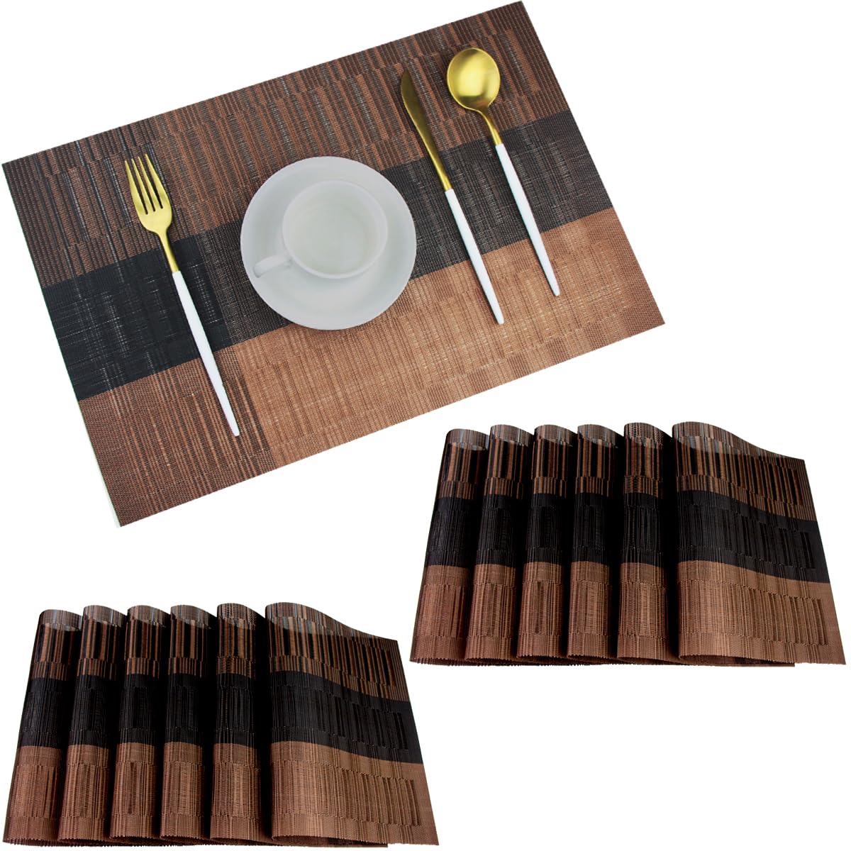 PIGCHCY Placemats,Washable Vinyl Woven Table Mats,Elegant Durable Placemats for Dining Table Set of 4 (18 x 12 inches, Navy Blue)