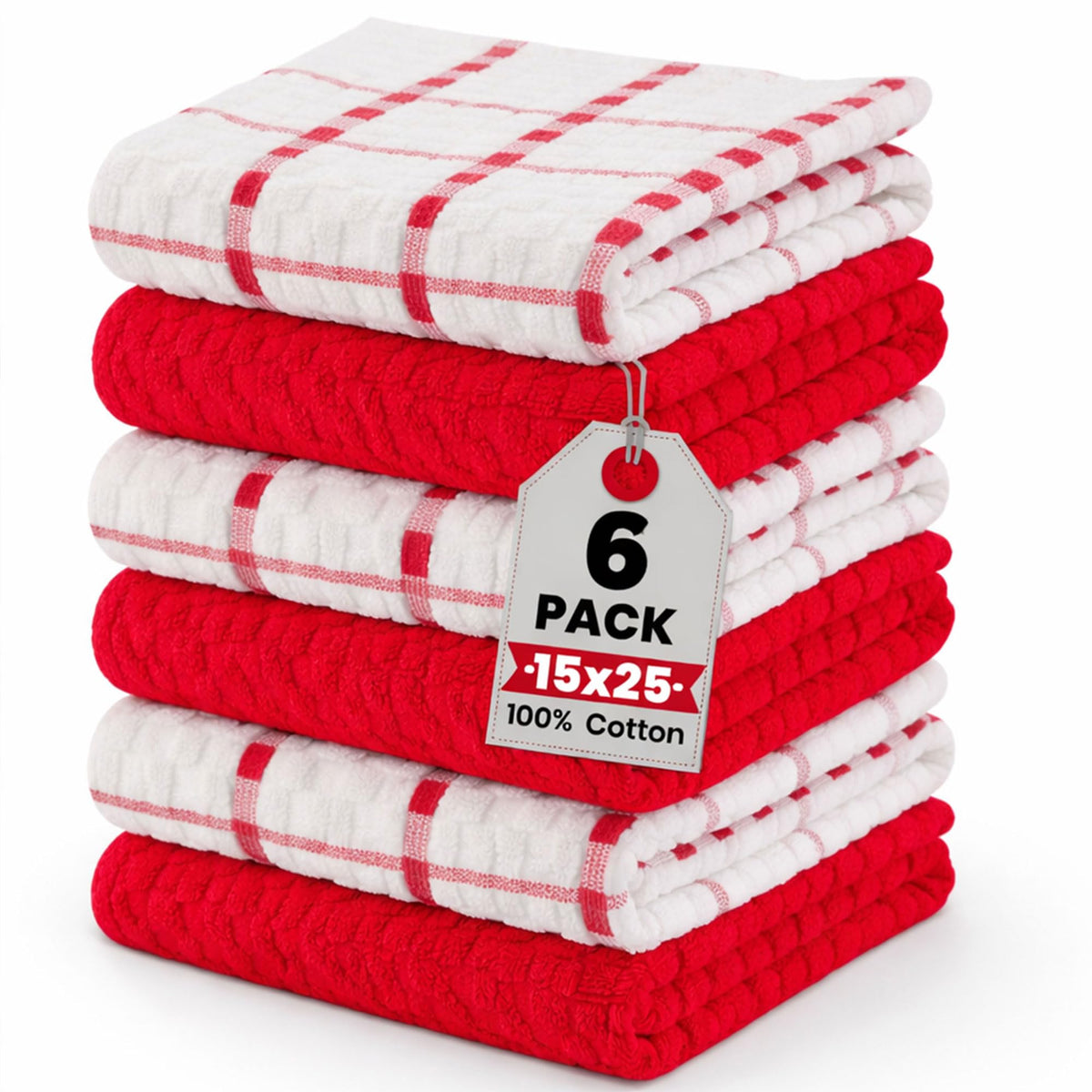 GOLD TEXTILES Kitchen Towels 12 Pack, Waffle Weave Cotton, 15x25in (Brown)