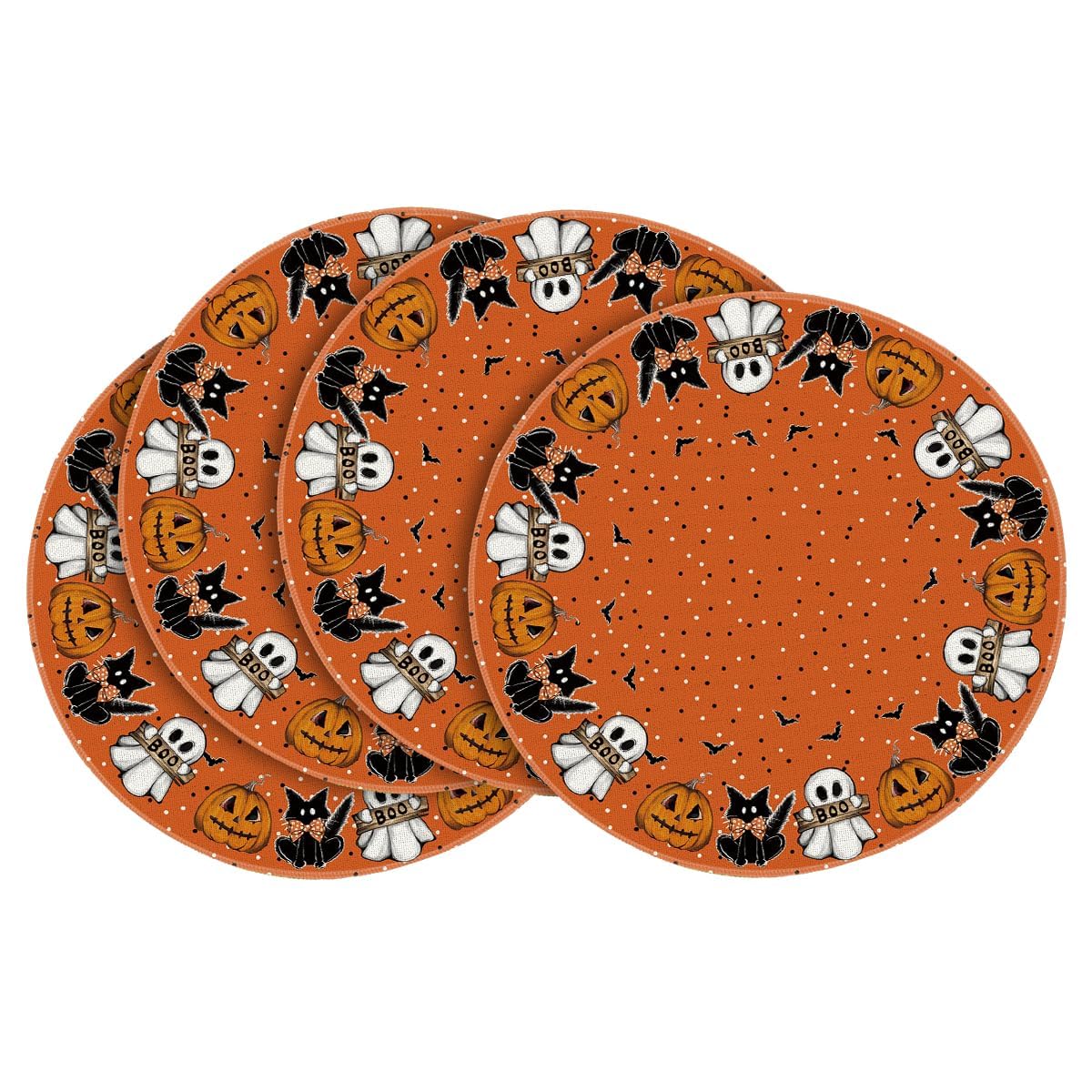 Artoid Mode Ghost Cat Halloween Round Placemats Set of 4-14 Inch