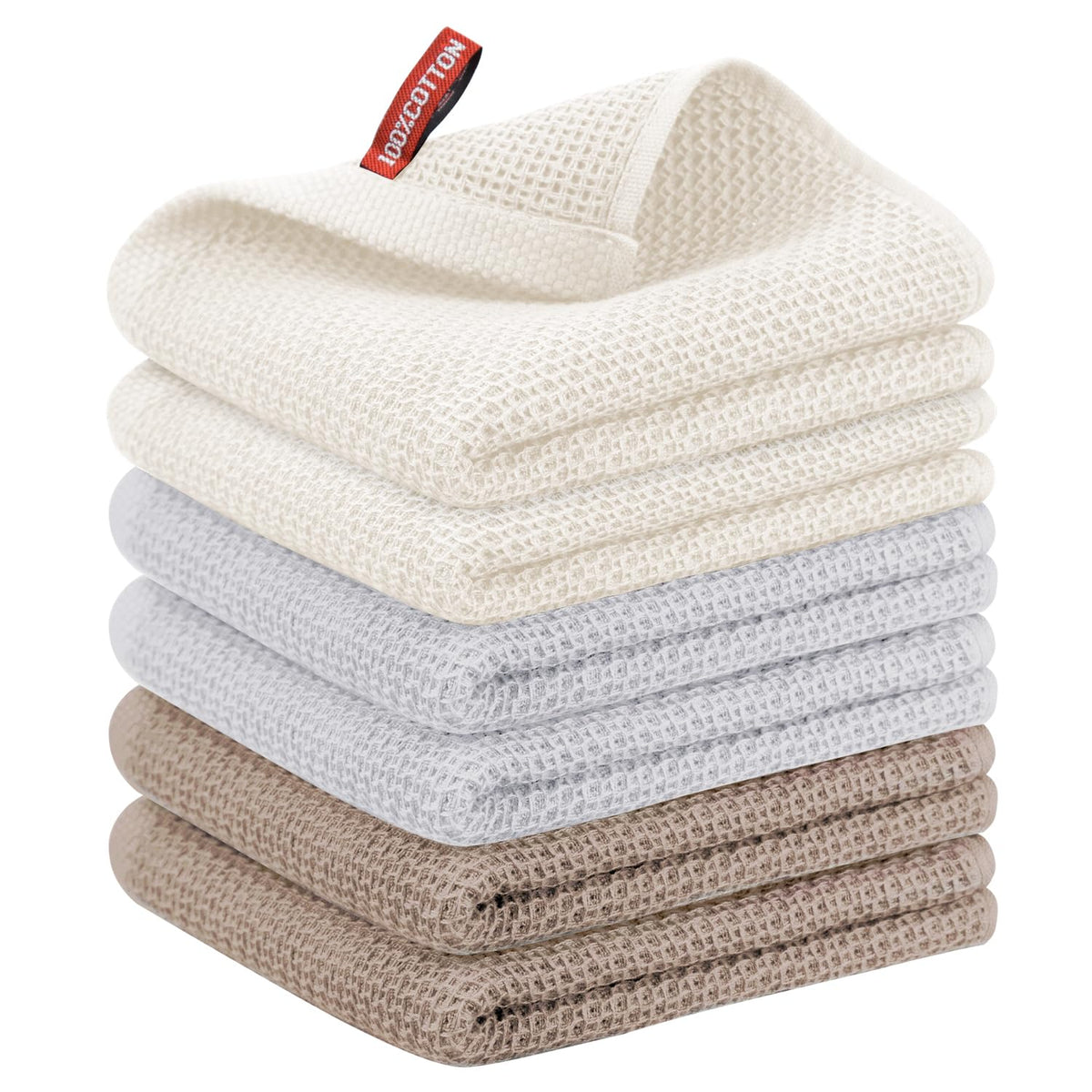 Nialnant 6 Pack Kitchen Towels and Dishcloths Sets,100% Cotton Soft Absorbent Quick Drying Dish Towels for Kitchen,Washing Dishes,12x12 Inches, Multi Color