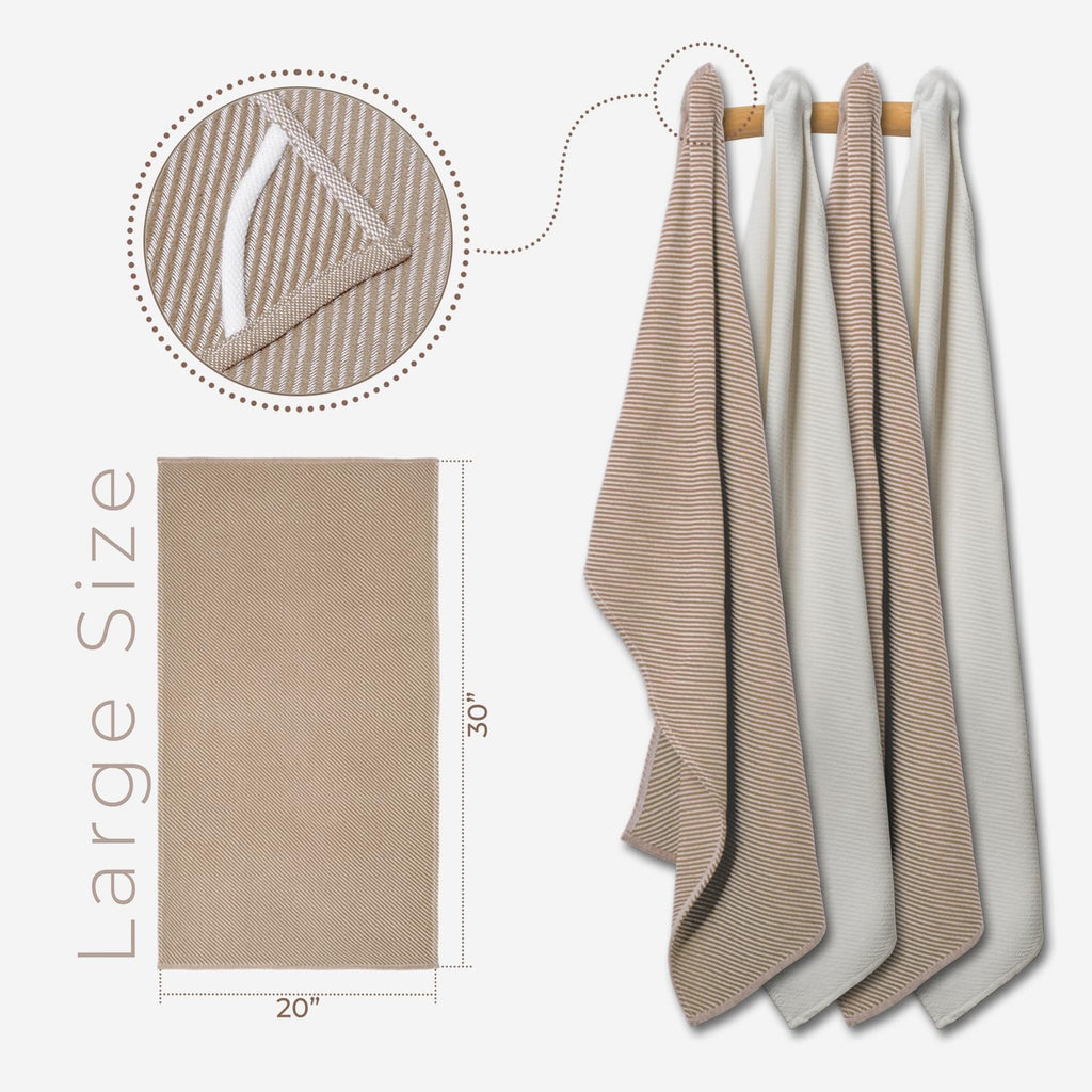 Ossano Kitchen Towels Set - 4 Pack, (20" x 30") - Boho & Decorative - Versatile as, Dish Towels for Drying Dishes, Drying Towels, Flour Sack Towel, Kitchen Cloths, Beige and Ecru