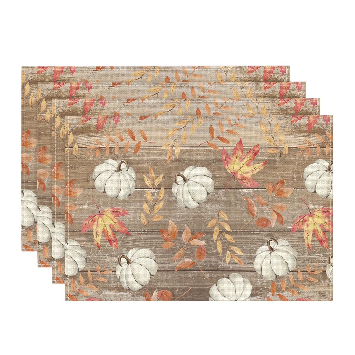 Artoid Mode Orange Pumpkins Fall Maple Leaves Round Fall Placemats Set of 4, 14 Inch Seasonal Autumn Round Table Mats for Dining Decoration