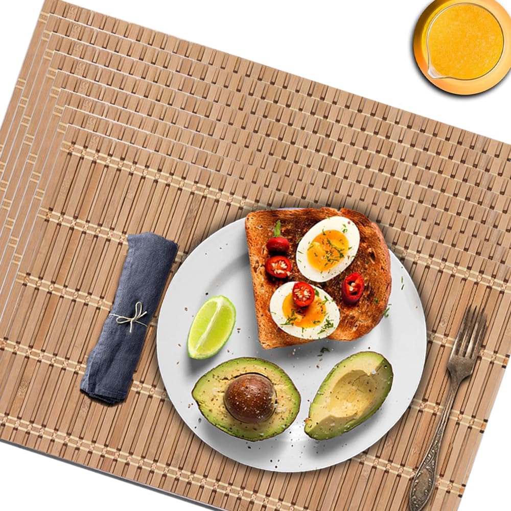 NETEHA Natural Bamboo Placemat-12 Pack- Set of Wooden Square Placemats