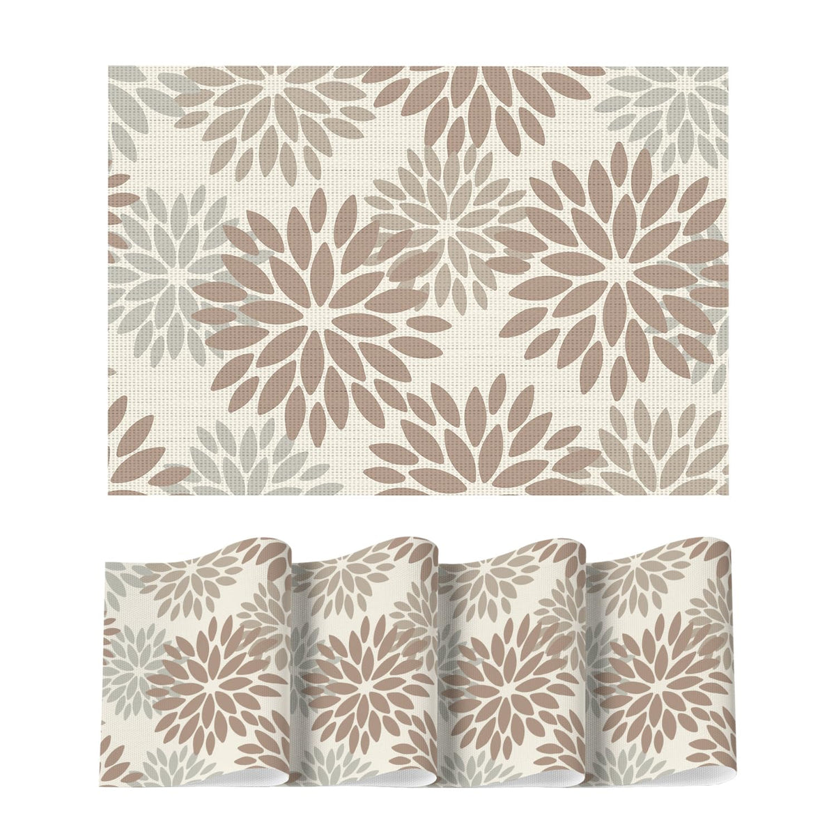 Artoid Mode Floral Vinyl Placemats Set of 4, 12x18 Inch Washable Non-Slip Plastic Vinyl Place Mats for Party Kitchen Dining Decor, Brown
