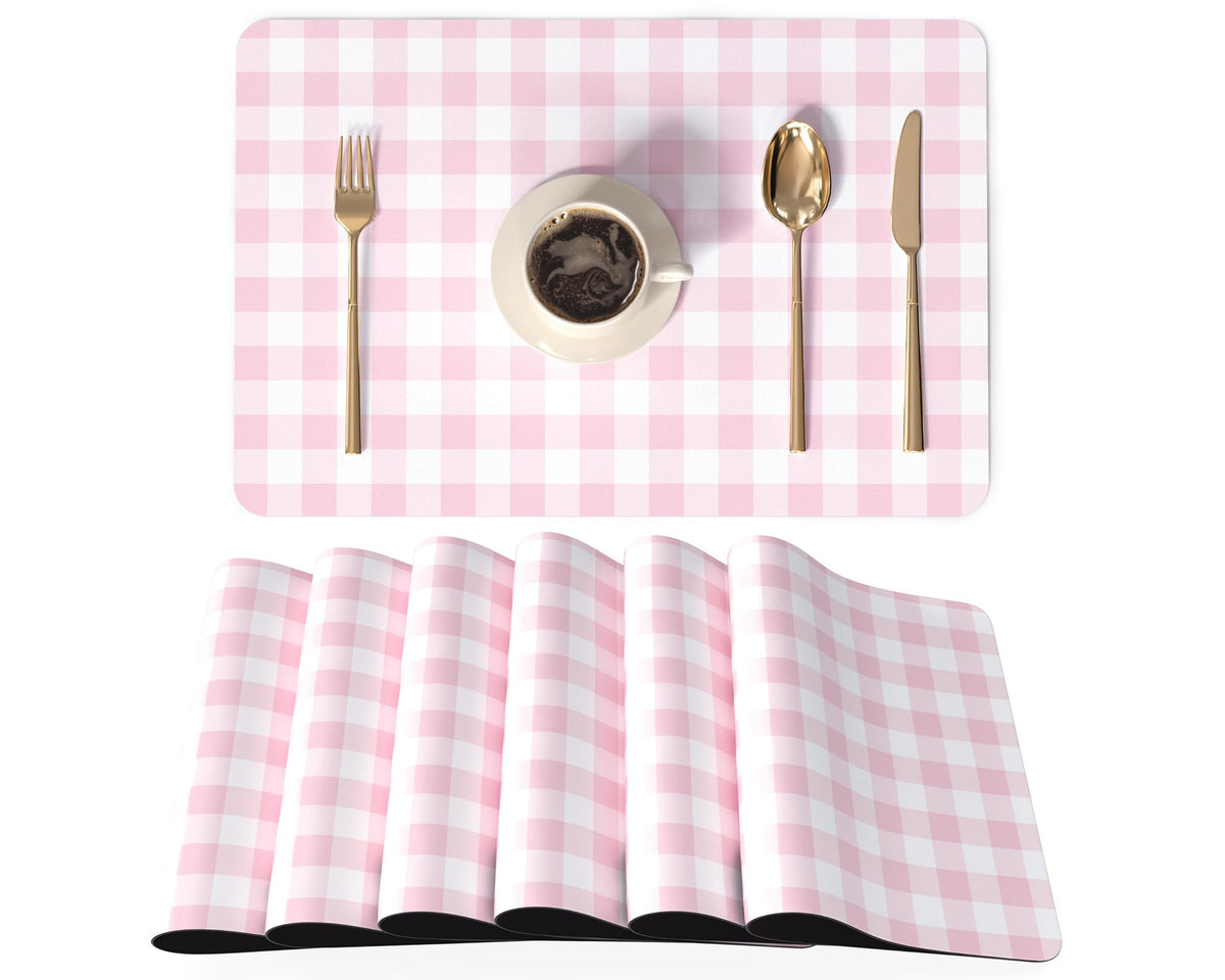 QIYI PU Leather Placemats Set of 6, 12"x18" Waterproof Table Mats, Dahlia