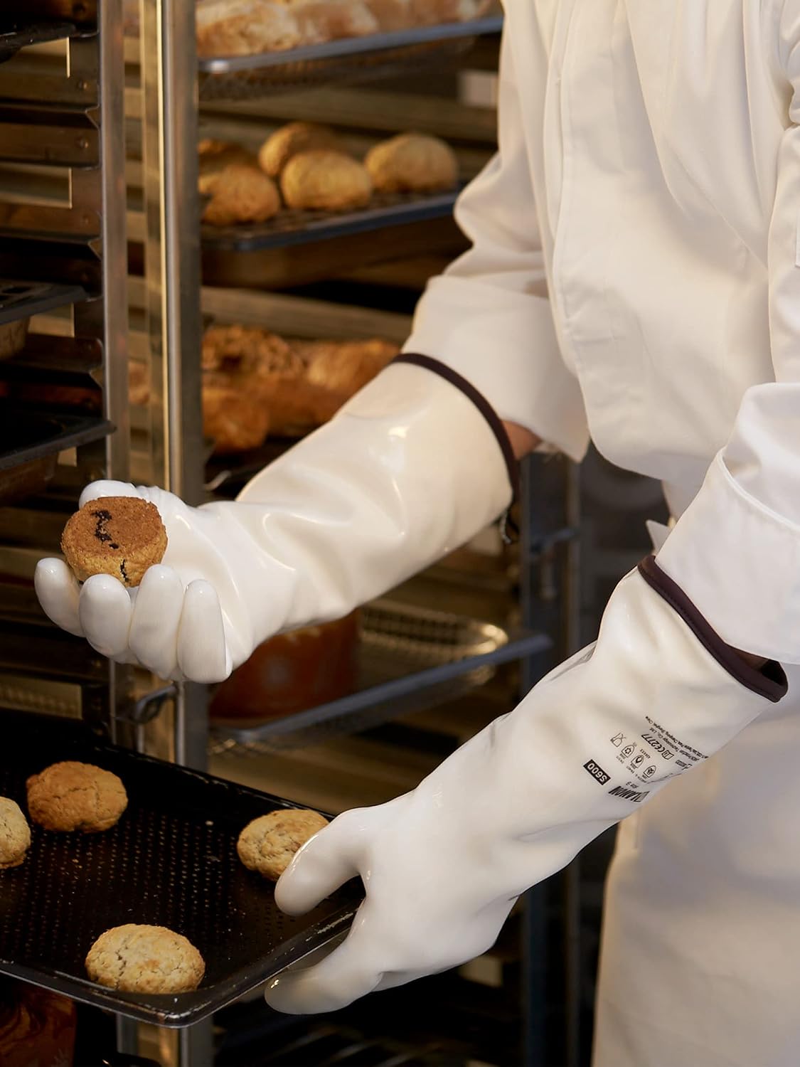 LANON 15" Liquid Silicone Oven Mitts,Heat Resistant,CoralAir Liner,White,M