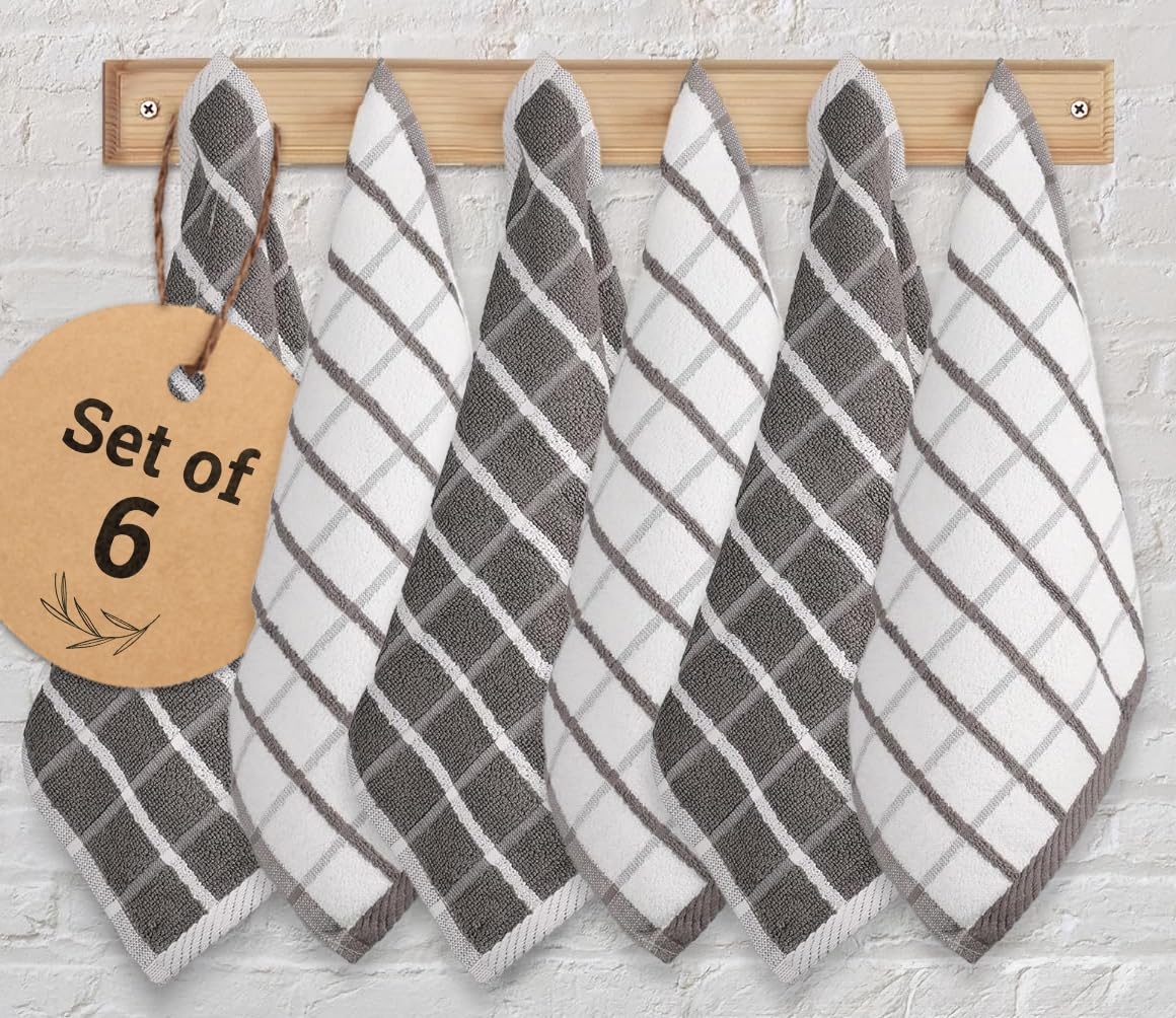 Urban Villa Kitchen Towels Cotton Dish Towels 12”x12” (Set of 8) Grey White