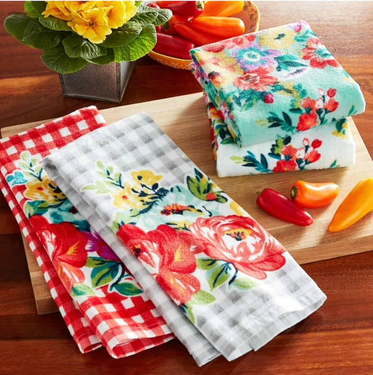 Pioneer Woman Sweet Romance Kitchen Towel Set, Multicolor, 16" W x 28" L, 4 Piece