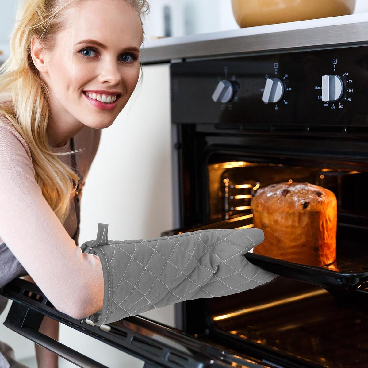 2 Pairs 17 Inch Extra Long Oven Mitts Heat Resistant, Grey