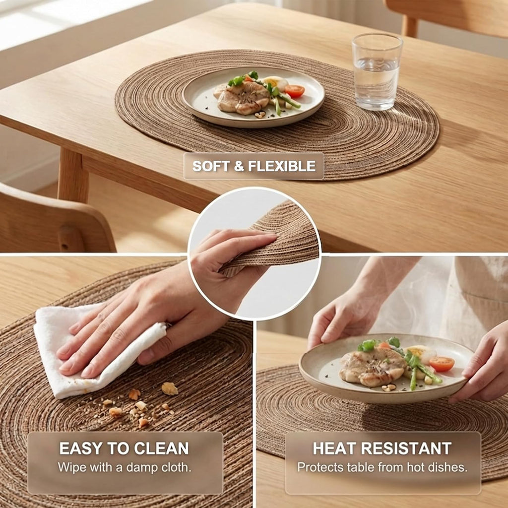 Placemats Set of 6, Woven Oval Braided Dining Table Mats(Brown)