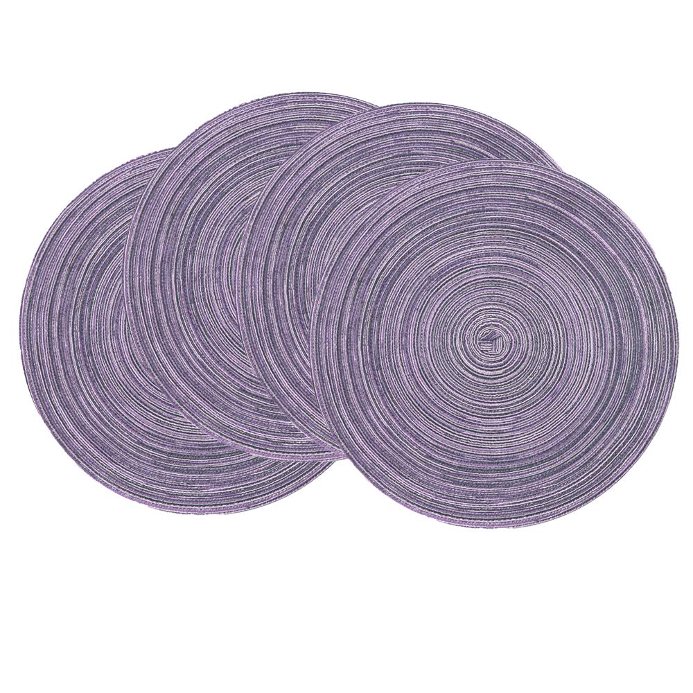 SHACOS Round Braided Placemats Set of 4 Washable Place Mats for Dining Tables 15 inch Non Slip Kitchen Table Mats (Beige, 4)