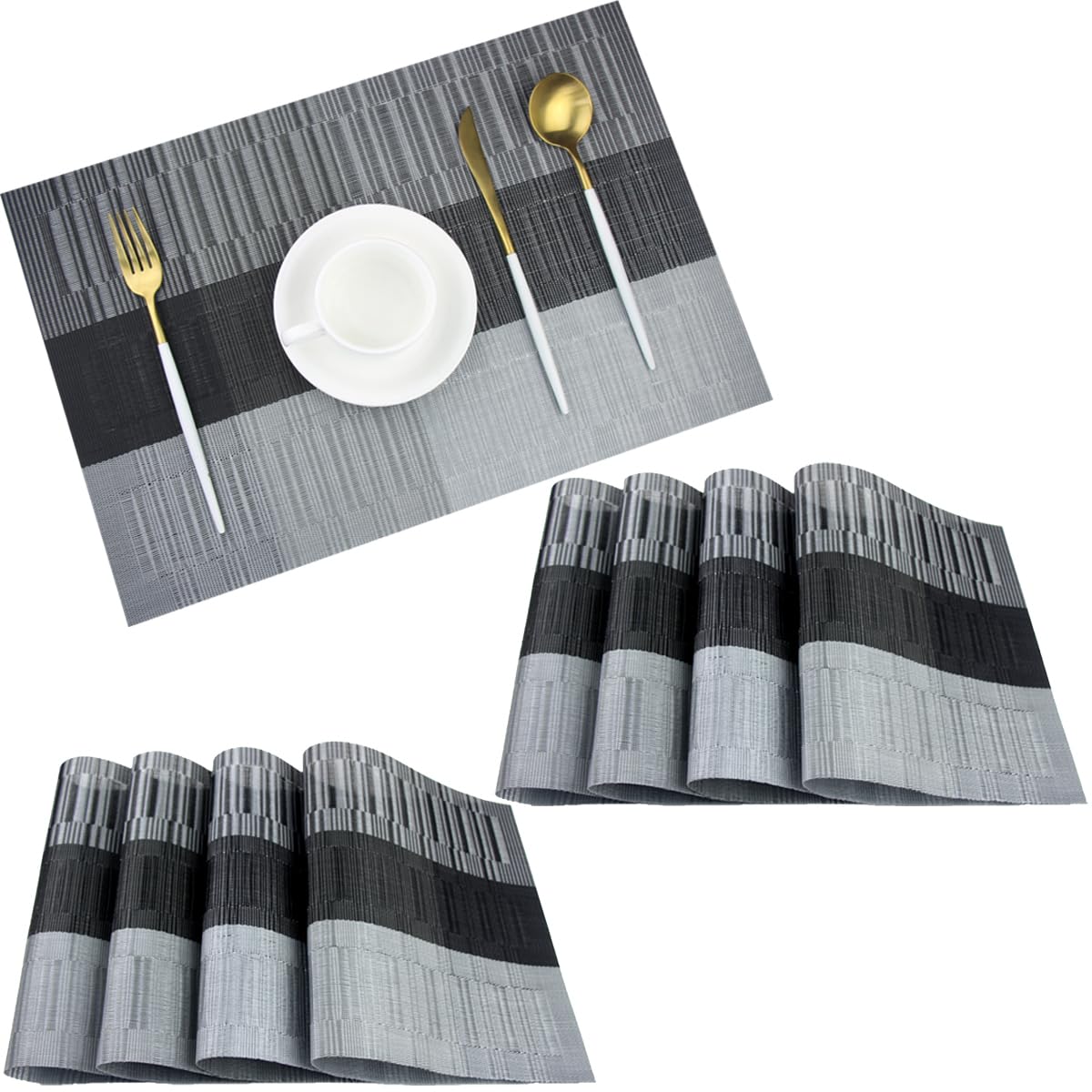 PIGCHCY Placemats,Washable Vinyl Woven Table Mats,Elegant Durable Placemats for Dining Table Set of 4 (18 x 12 inches, Navy Blue)