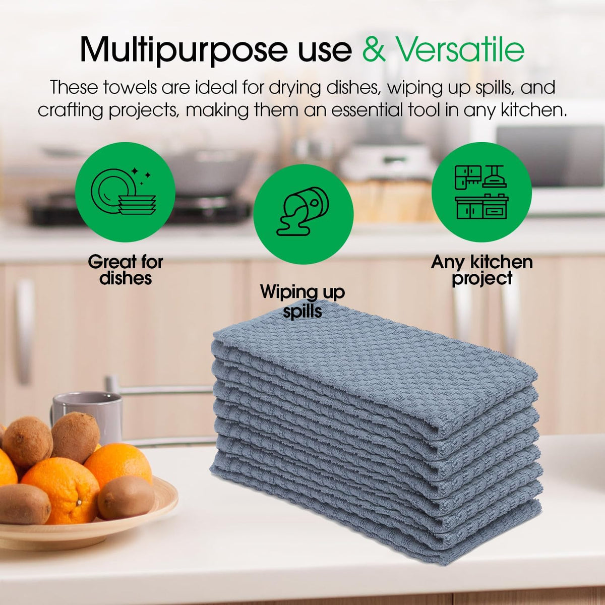 DG Collections Terry Kitchen Towels, 400 GSM 100% Cotton Dish Towels Set of 8, 15 x 25 Inch, Highly Absorbent Kitchen Towels for Drying Dishes and Cleaning - Smoke Grey