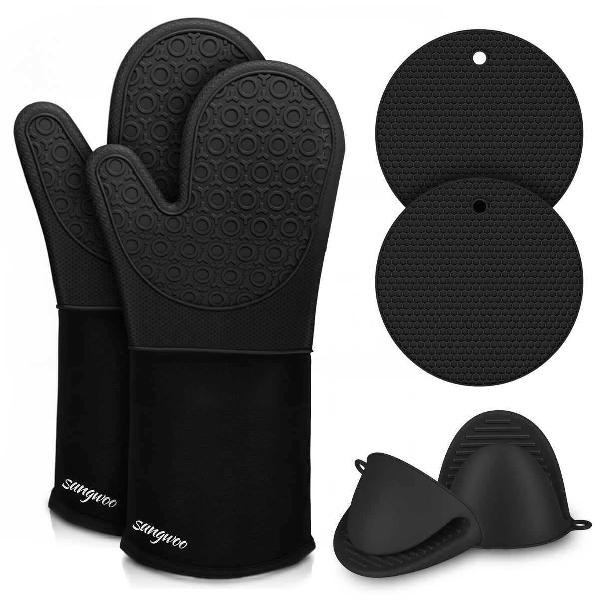 Silicone Oven Mitts - 14.6" Heat Resistant Oven Gloves for Baking, Cooking