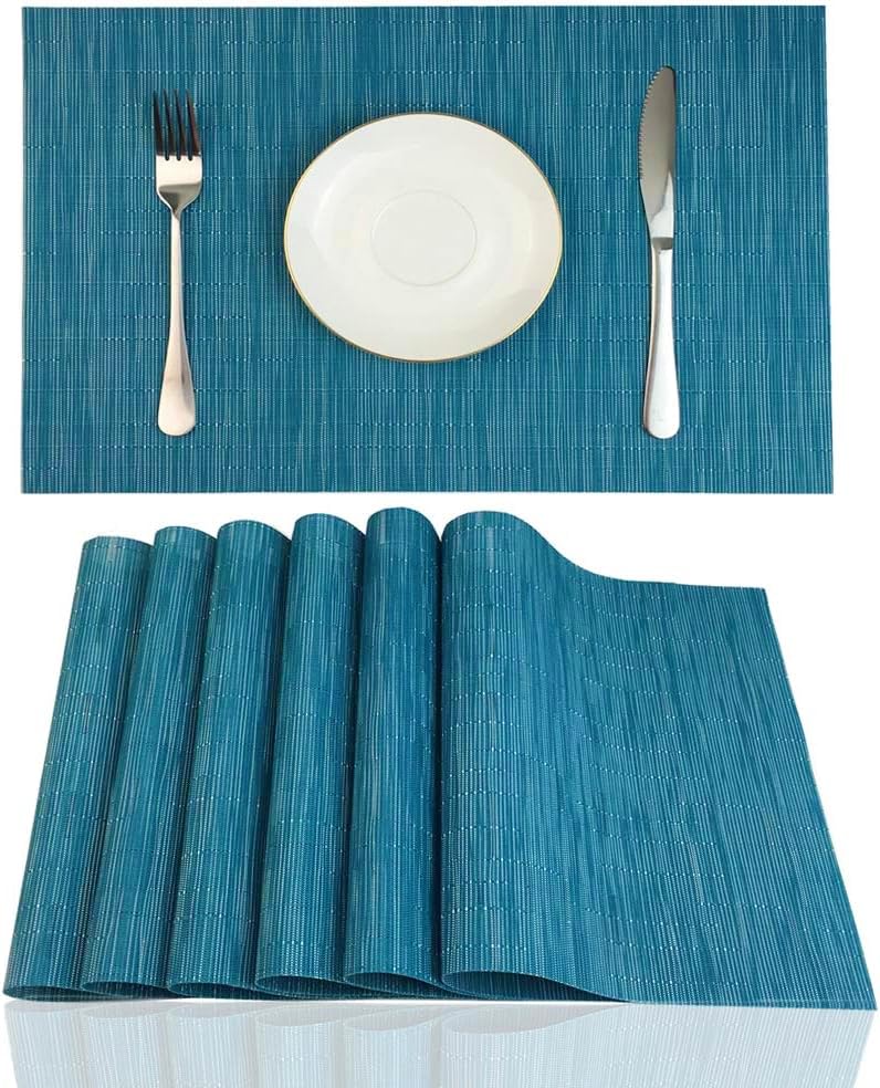 WAZAIGUR Placemats Set of 6 for Dining Table, 17.7" x 11.8", Orange