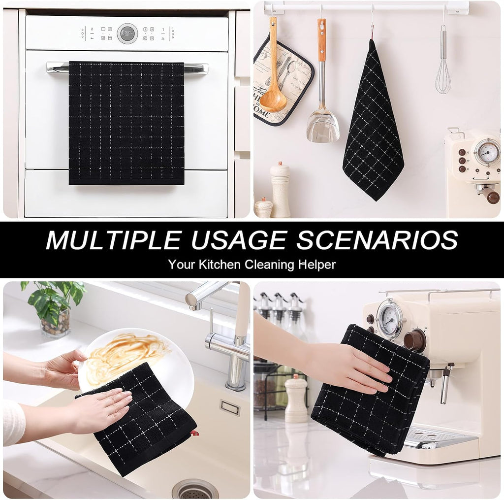 Homaxy Cotton Terry Kitchen Towels and Dishcloths Set of 8, Black