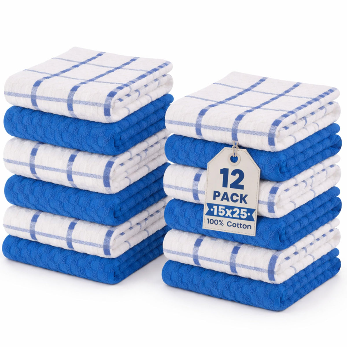 GOLD TEXTILES Kitchen Towels 12 Pack, Waffle Weave Cotton, 15x25in (Grey)