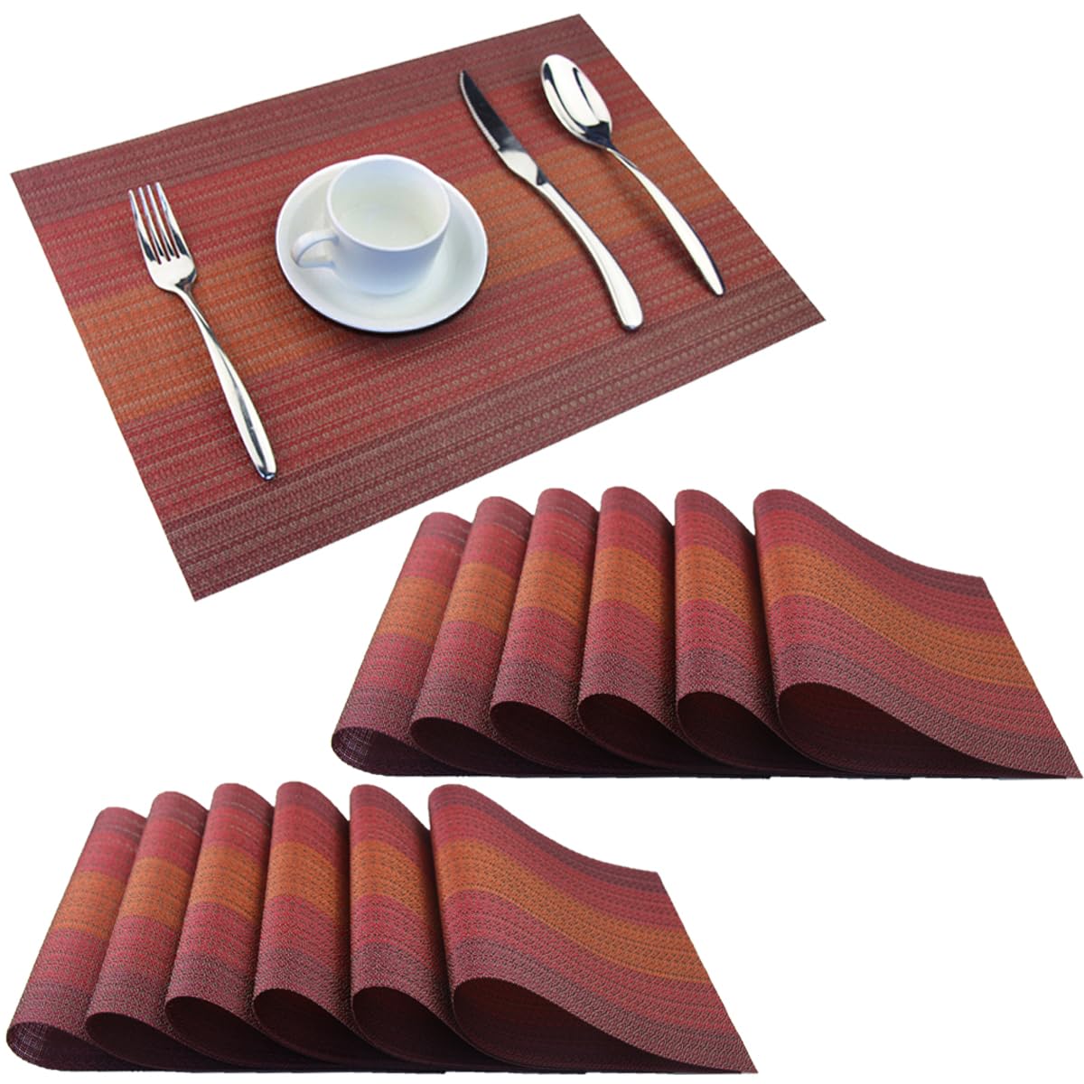 PIGCHCY Placemats,Washable Vinyl Woven Table Mats,Elegant Durable Placemats for Dining Table Set of 6 (Bamboo-Brown)