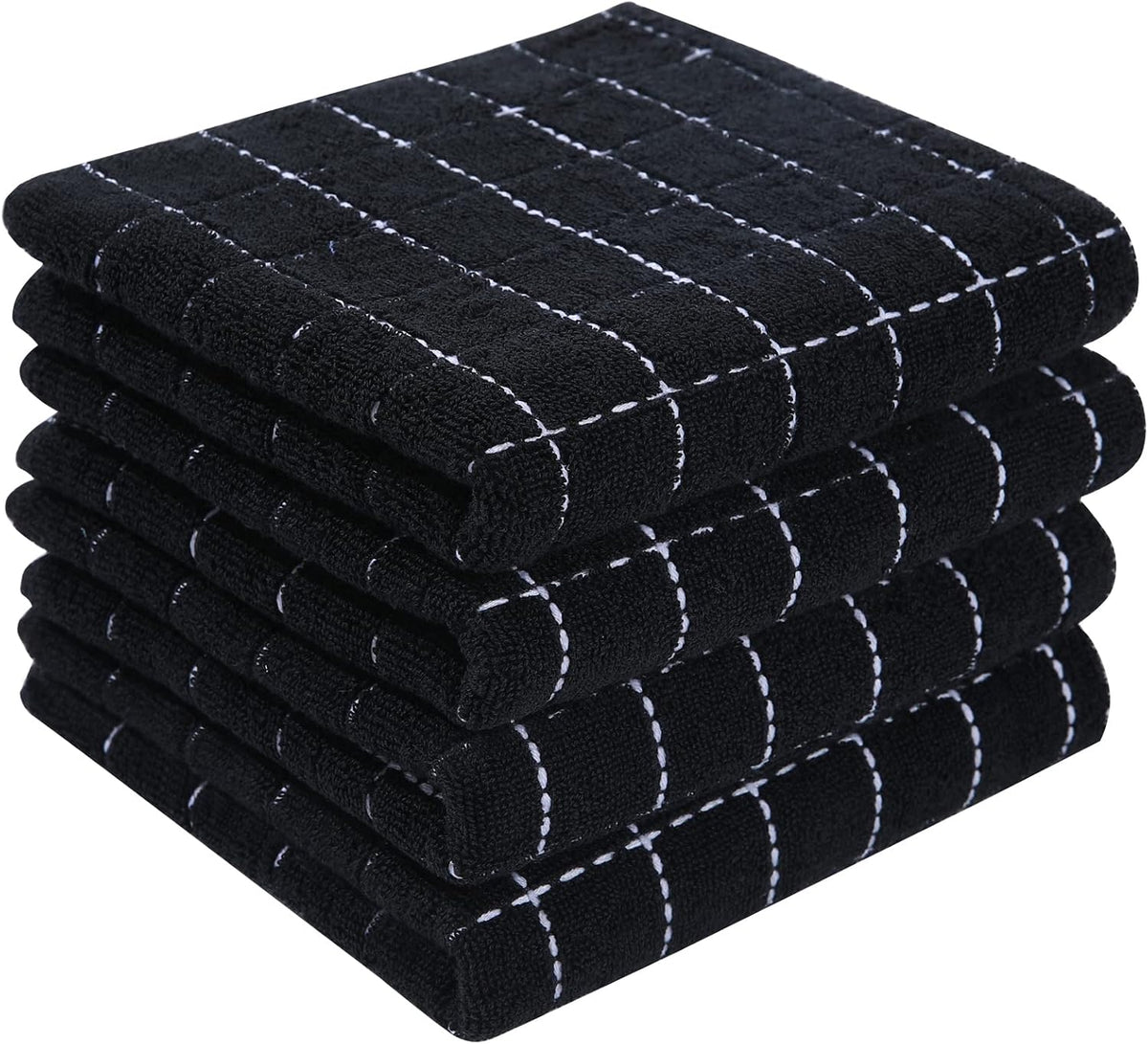 Homaxy 100% Cotton Terry Kitchen Towels, 4 Pack, Black