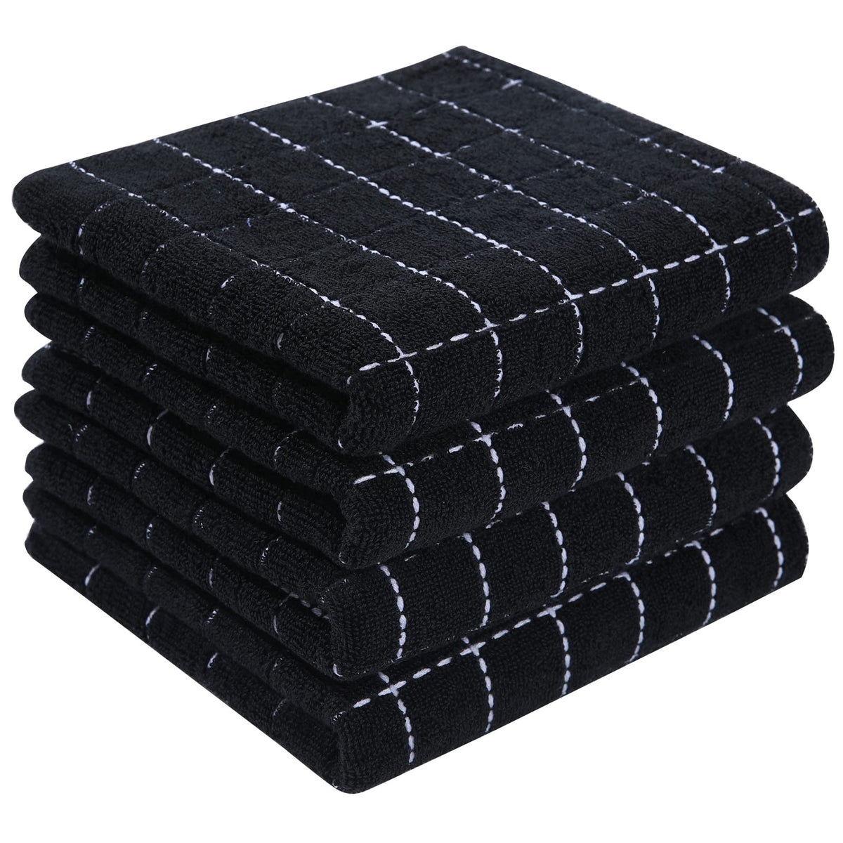 Homaxy 100% Cotton Terry Kitchen Towels, 4 Pack, Black