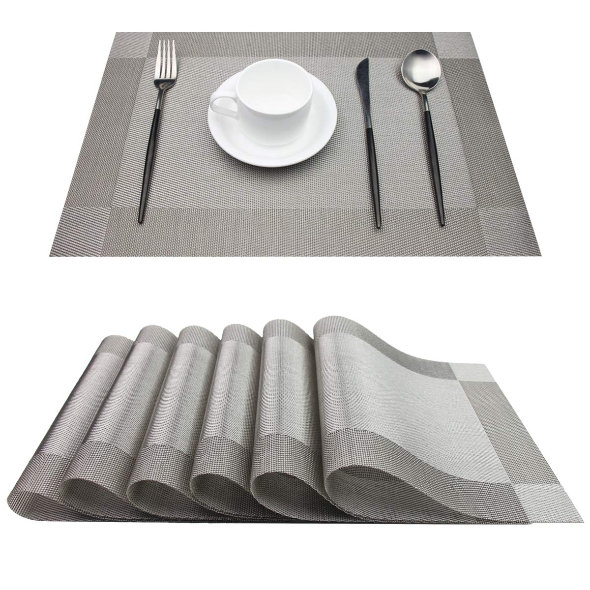 PIGCHCY Place Mats Heat-Resistant Non Slip Placemats Easy Wipe Clean Table Mats Woven Vinyl Placemats for Dining Table(Set of 6, Brown)